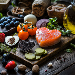 Delicious healthy food salmon heart shaped dish with berries and on transparent background eat diet