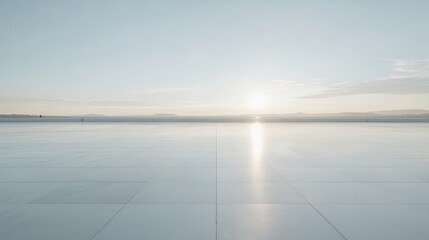 Serene Rooftop Sunrise: Minimalist Cityscape with Clear Sky and Bright Sunlight