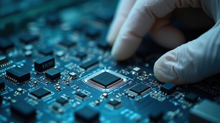 Technician Working on Circuit Board in Modern Electronics Lab During Daytime
