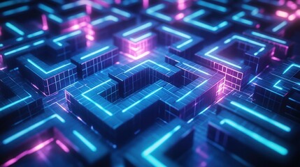 Obraz premium Abstract neon glowing maze pattern.