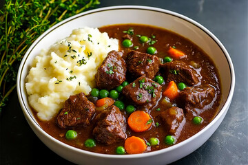  beef stew with mashed potatoes