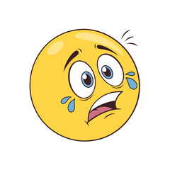 Crying and sad emoji with tears on white backgroud, design illustration vector