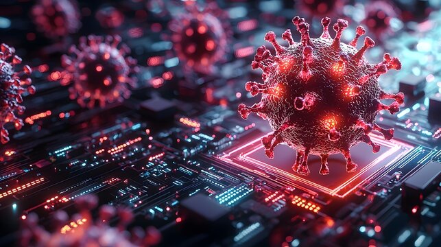 Virus Trapped in Glowing Digital Box Showcasing Cybersecurity Measures