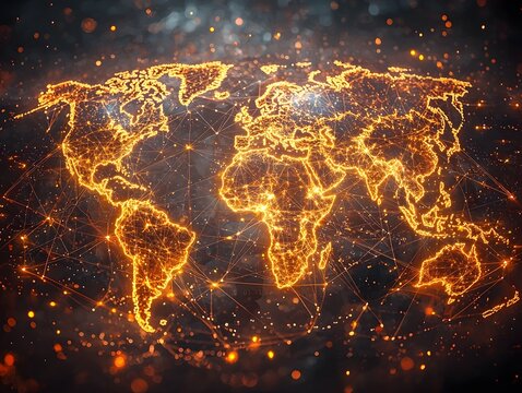 Glowing Global Network of Interconnected Corporate Headquarters Symbolizing Modern Business Competition