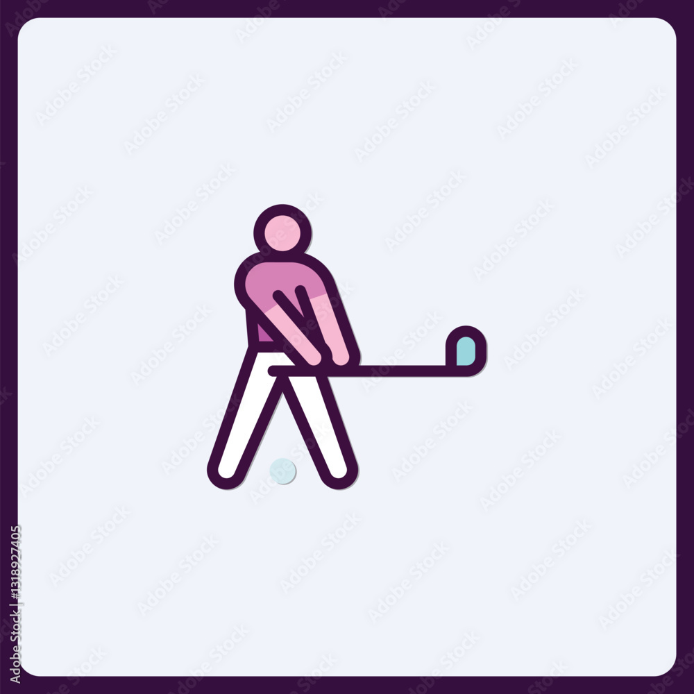 Poster minimalist golf player icon executing swing with vibrant color and clean lines