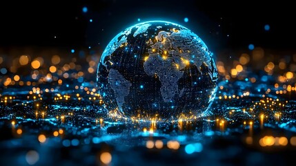 Glowing Holographic Globe Protected by Laser like Cybersecurity Shields Representing Global Digital Defense Efforts