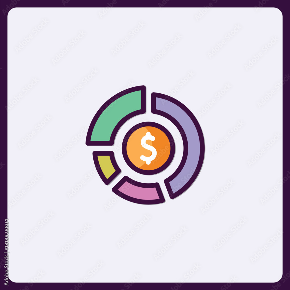 Poster stylish financial chart icon displaying monetary allocation and growth