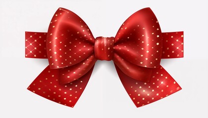 red bow ribbon isolated on white with dots shiny 