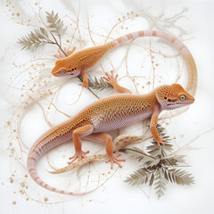 Naklejka premium Set of gecko on white background. Tropical asian geckos, True geckos.