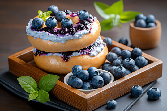  blueberry bagel with blueberry cream cheese