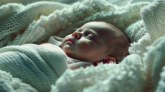 Baby schl&auml;ft eingewickelt in eine flauschige Decke