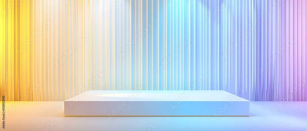 Poster artistic display stage modern gallery visual art presentation colorful background eye-level view con