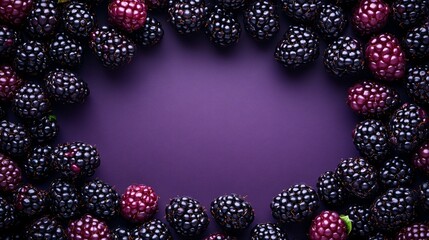 A vibrant arrangement of fresh blackberries on purple background