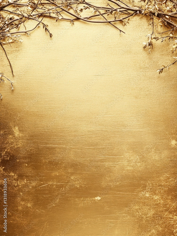 Aufkleber a golden textured background adorned with subtle branches, creating an elegant and serene atmosphere