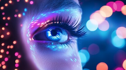 UV body art, neon makeup, blacklight photography, glow-in-the-dark, body painting, festival face paint, ultraviolet aesthetics