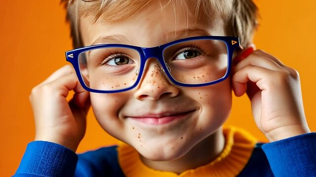 Junge mit gro&szlig;er Brille grinst verschmitzt
