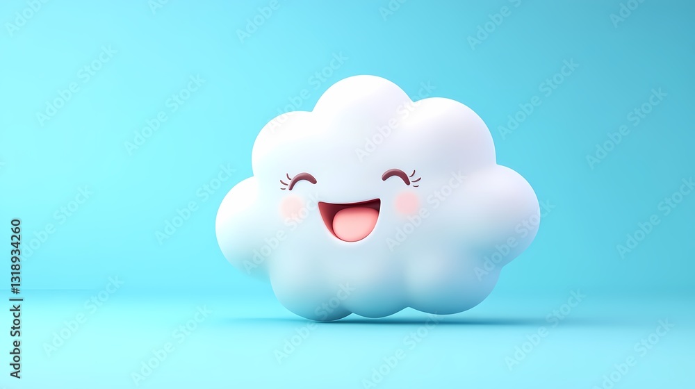 Poster smiling cartoon cloud with a tongue-out expression on a minimal background