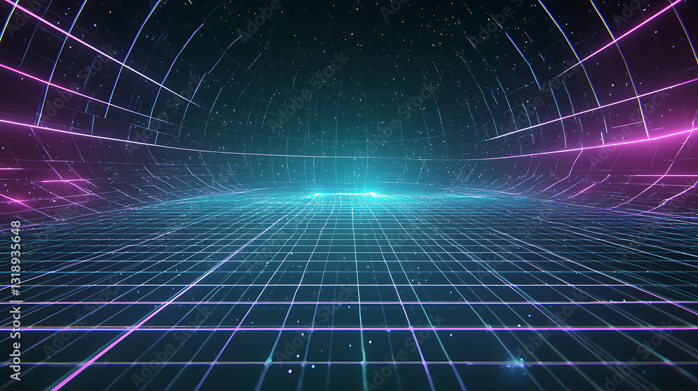 Poster futuristic digital grid exploration virtual realm abstract visuals sci-fi environment wide angle vie