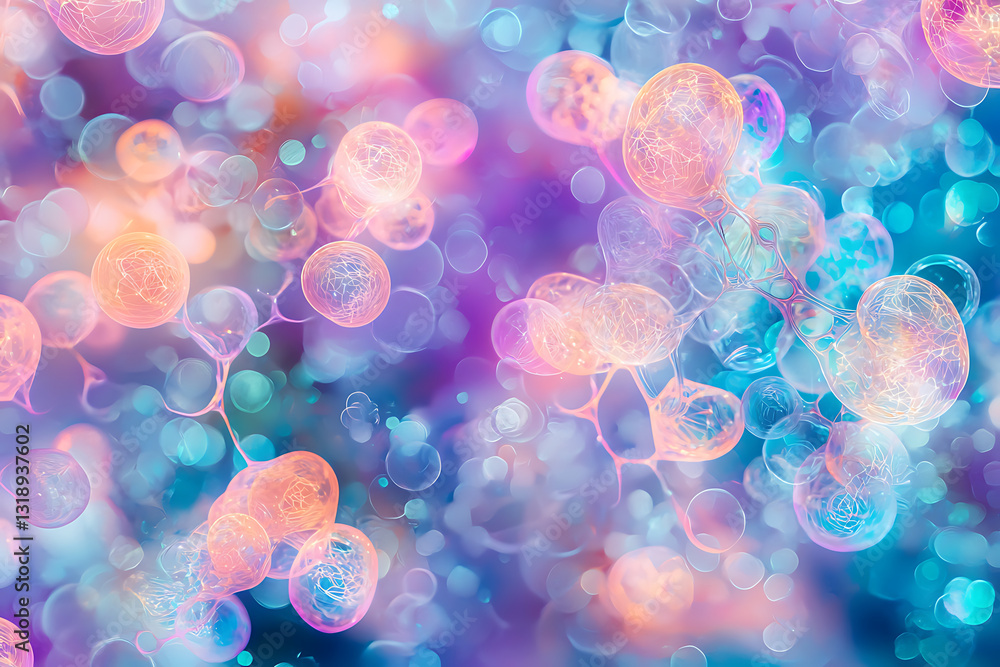 Poster colorful abstract bubbles floating in a dreamy background digital art vibrant environment macro view