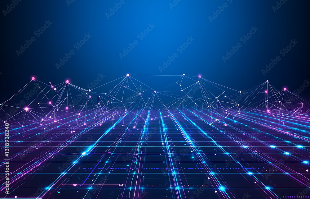 Poster dynamic data visualization virtual space digital artwork futuristic environment wide view technology