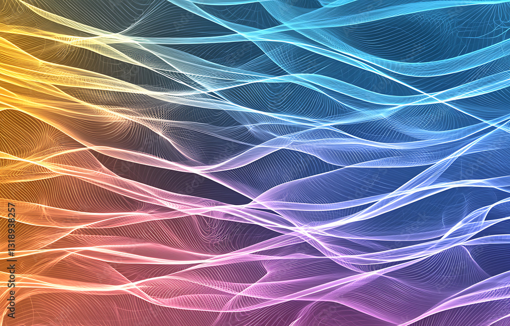 Poster dynamic flowing waves of colorful light abstract art digital design vibrant environment modern aesth