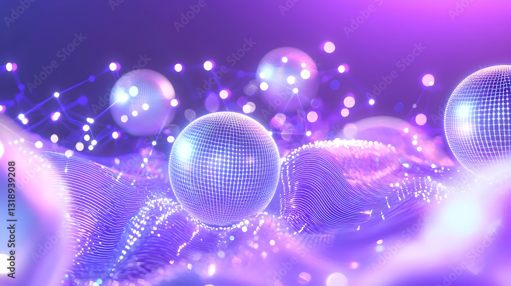 Poster dynamic digital sphere interaction in a futuristic environment abstract art vibrant colors conceptua