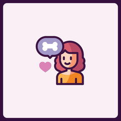 Adorable Girl Thinking About Dog Bone and Love Symbol Vector Icon