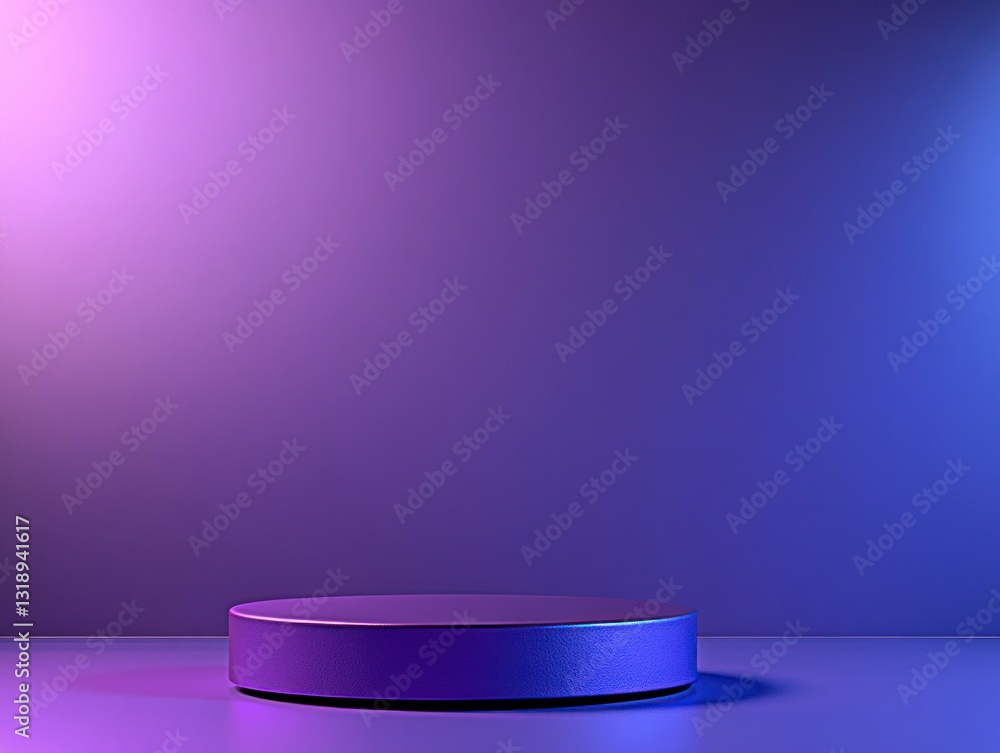 Poster displaying round platform stage with purple gradient lighting background scene