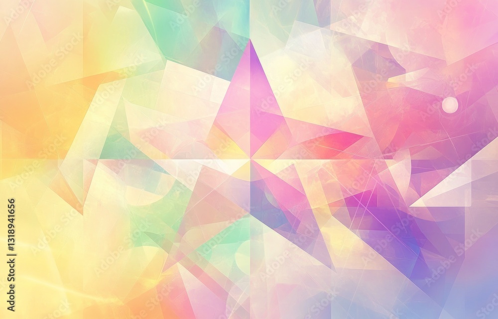 Poster abstract pastel geometric background with translucent polygonal shapes and soft light.