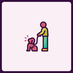 Colorful Icon Illustration of a Person Walking a Dog with Affection