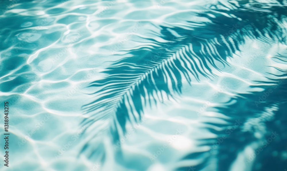 Poster palm tree shadow reflected on water surface creating summer atmosphere