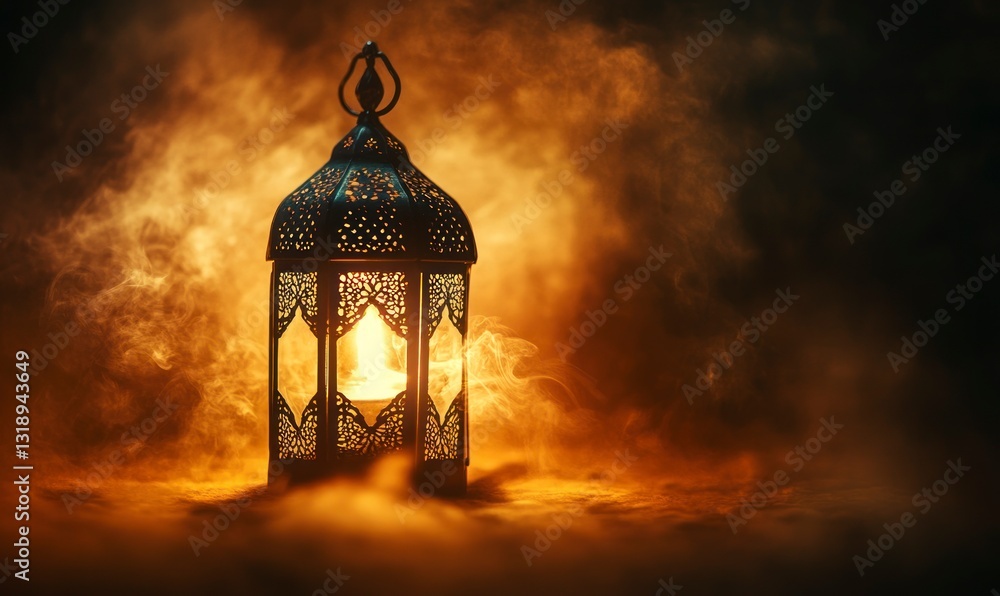 Poster glowing lantern with candlelight creating a warm and mysterious atmosphere