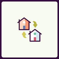 House exchange or property transfer represented by two house icons, flat design