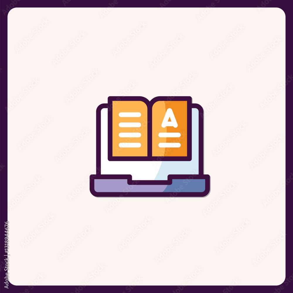 Poster minimalist open book icon with text and lines for learning platform