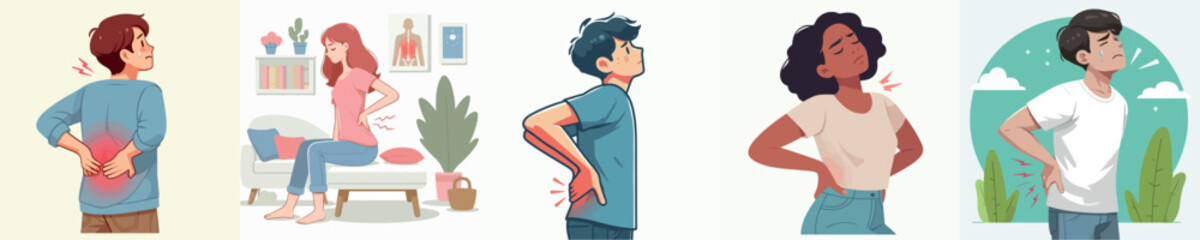 Vector of teenager having back pain with flat design style