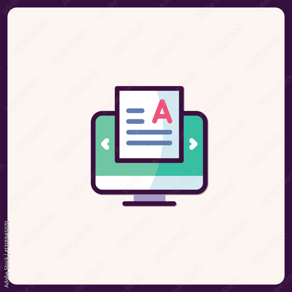 Poster modern computer screen icon displaying an editable document application