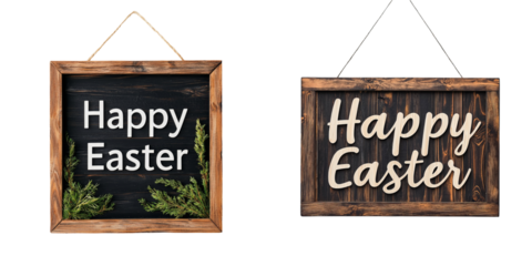 Festive Happy Easter Signs with Rustic Frames white isolate background