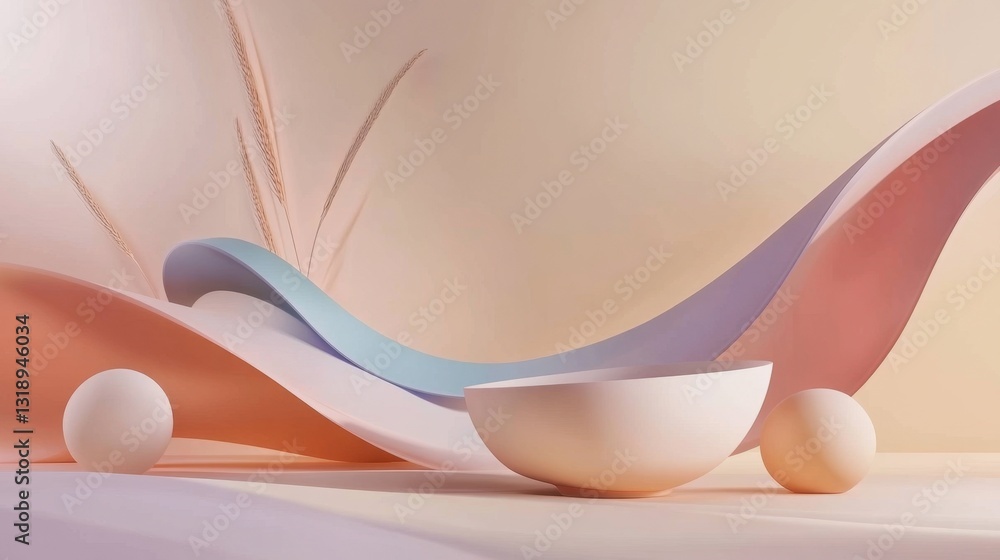 Aufkleber abstract floating elements in a soft matte finish, modern minimalist 3d background with subtle shado