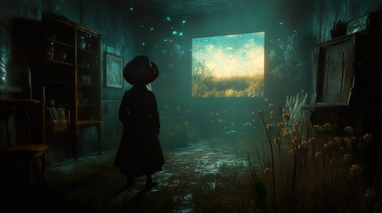 A Girl in a Mystical Room: Dreams of a Tranquil Forest