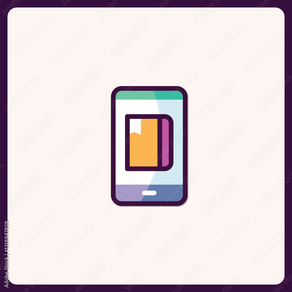 Poster stylized smartphone interface with app icon on display representation