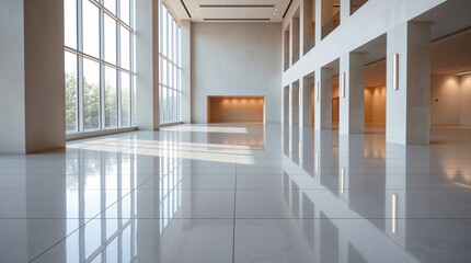 Glossy Tiled Floor in a Modern Building
