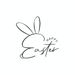 Playful Happy Easter Illustration Featuring Cute Bunny Ears and Whimsical Script Typography for Spring Festivities and Holiday Celebrations