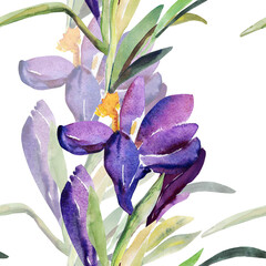 Dekoratives Schneeglöckchen.Pattern of wild flowers, watercolor  image  on a colored background.