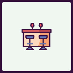 Vibrant bar icon with two glasses perched above two stools design