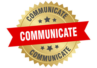communicate. communicate round red and gold label isolated on transparent background