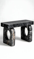 Modern black stone bench with circular cutouts