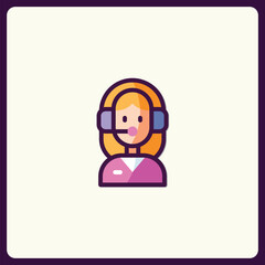 Stylized icon depicting a female customer support representative character