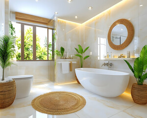 Modern spa bathroom with natural accents