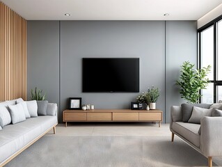 Cozy living room design featuring modern furniture and tv setup in a contemporary apartment environment
