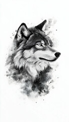Monochrome wolf portrait, artistic style